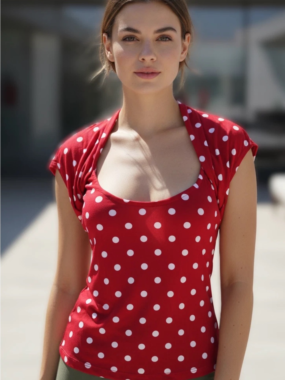 Vintage Frederick’s Shrug Collar Scoop Neck Polka Dot Top